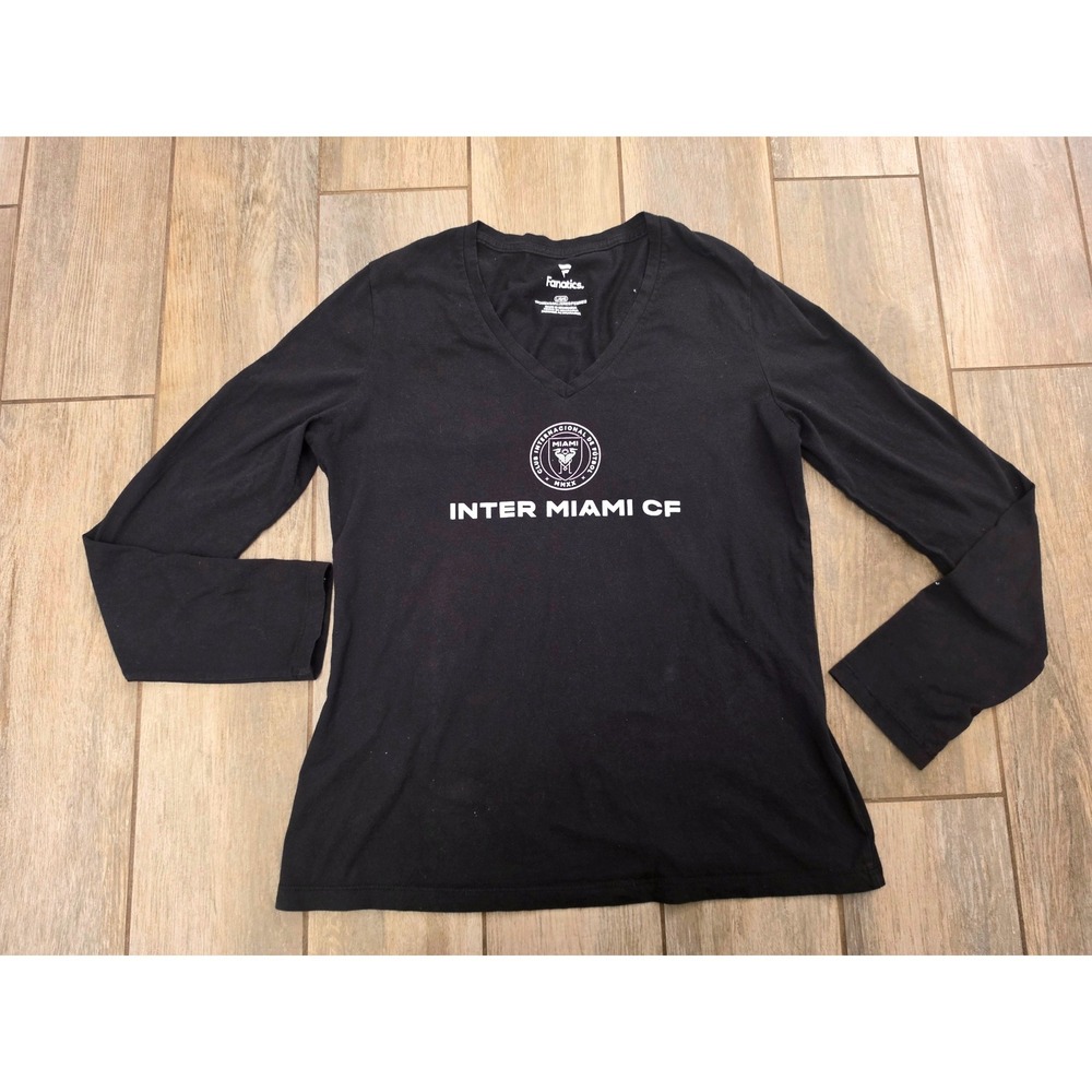 Fanatics Inter Miami CF Womens Long Sleeve V-Neck T-Shirt Black Large MLS Soccer